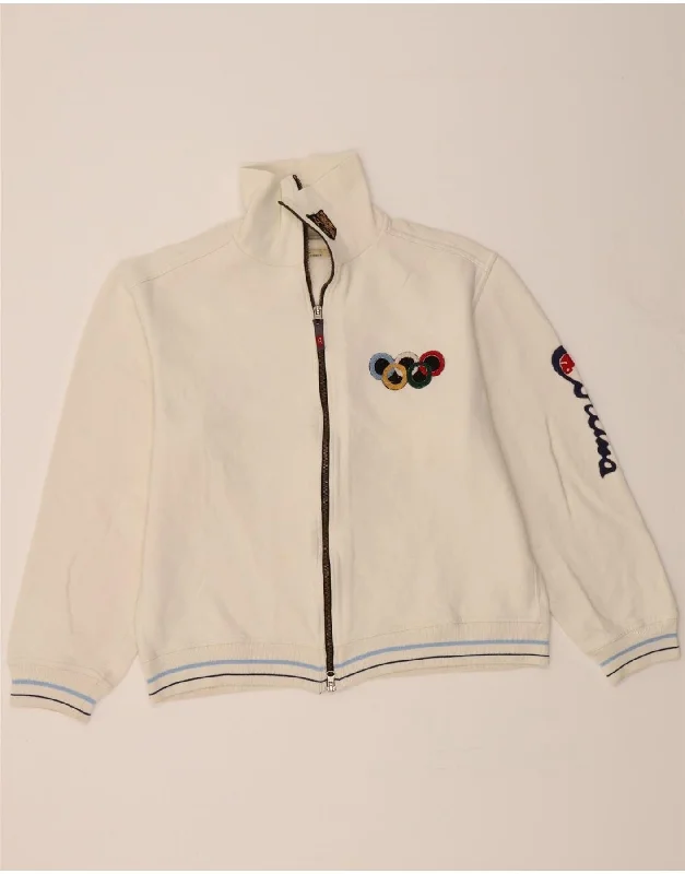 VINTAGE Womens Graphic Tracksuit Top Jacket UK 18 XL White Cotton Cotton Jacket Linen Jacket Terry Jacket