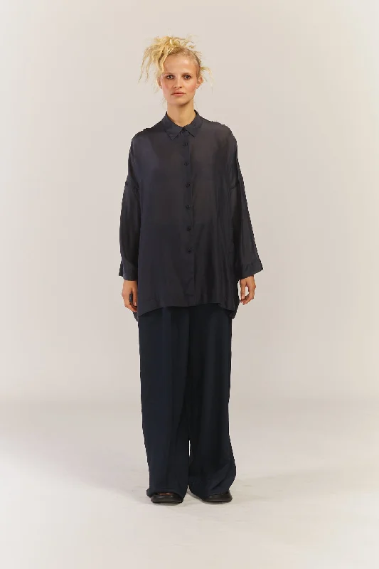 PAOLA PANT - CUPRO - NAVY Classic Pleated Pants