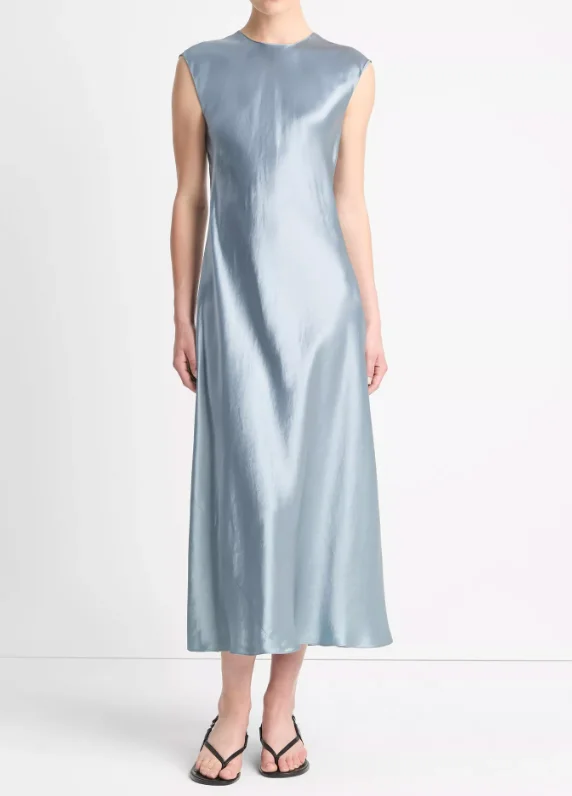 Satin Bias Cap-Sleeve Dress Tunics Spring floral