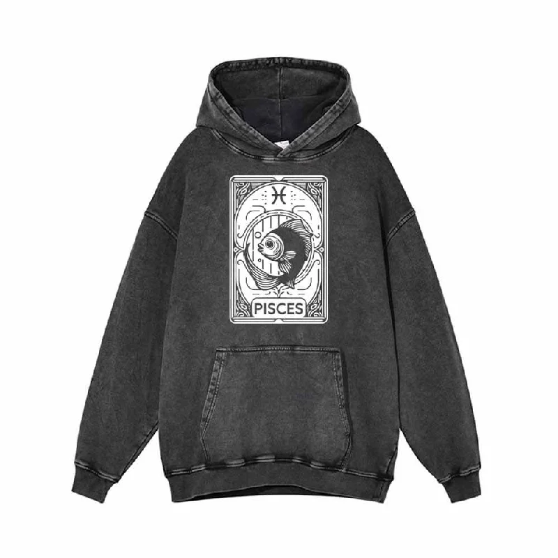 Pisces Tarot Card Horoscope Vintage Washed Hoodie Hoodie with Pastel Soft Subtle
