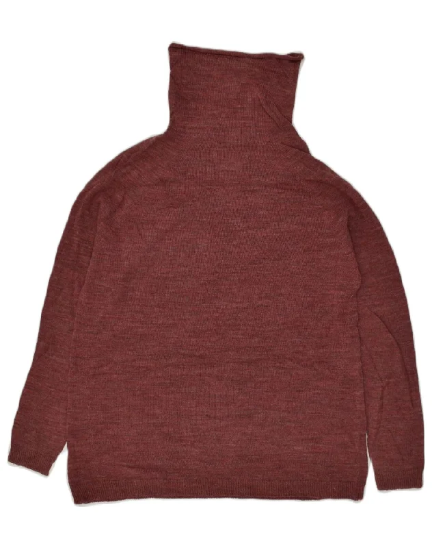 REPLAY Womens Oversized Roll Neck Jumper Sweater UK 10 Small Burgundy Real Fur Shearling Chenille