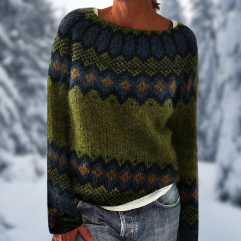 Lindsay® | Trendy green knitted sweater Elasticated Padded Insulated