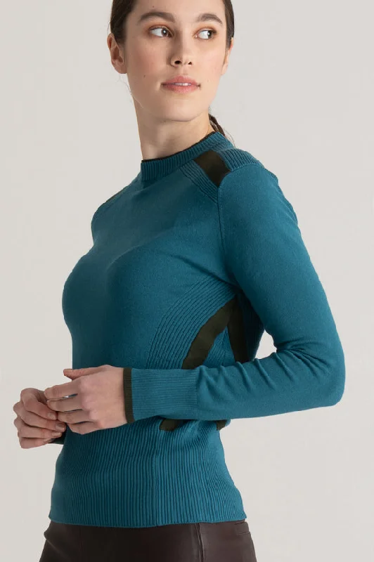 Levity Rib Long Sleeve Sweater - Teal Rayon Fabric Velvet Fabric Corduroy Fabric