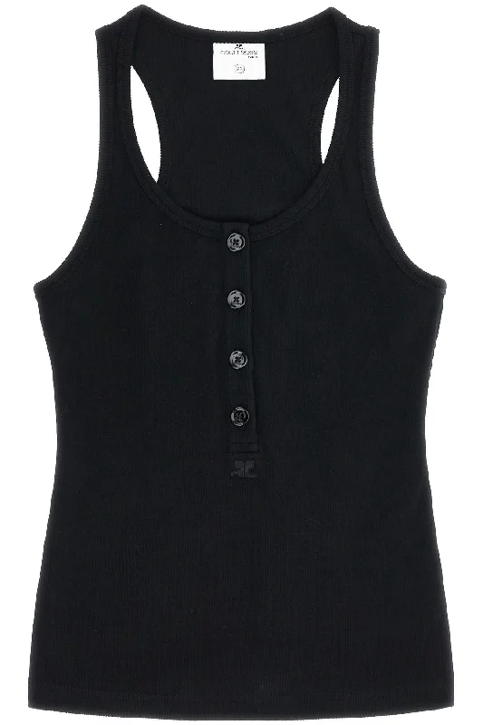 90's Ribbed Tank Top With  - Black white tank top