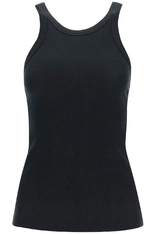 Curved Rib Tank Top  - Black solid color tank