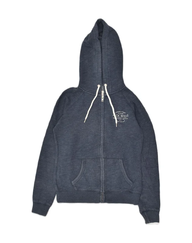 JACK WILLS Womens Zip Hoodie Sweater UK 10 Small  Navy Blue Cotton Welt Pockets Slit Pockets Flap Pockets