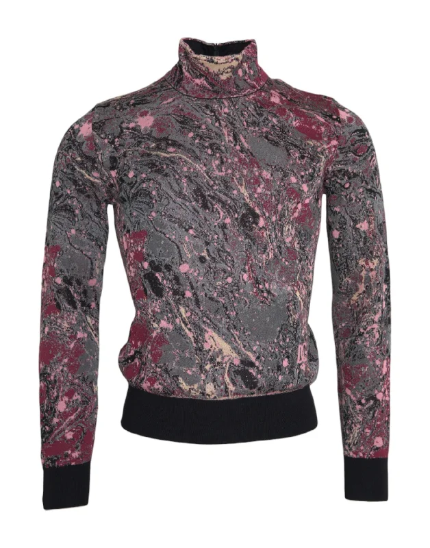 Multicolor Graphic Turtle Neck Men Sweater Open Front Closed Front Wrap Front