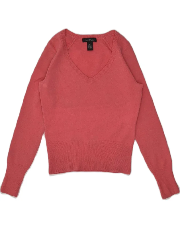 BANANA REPUBLIC Womens V-Neck Jumper Sweater UK 8 Small Pink Merino Wool Elegant Classic Vintage