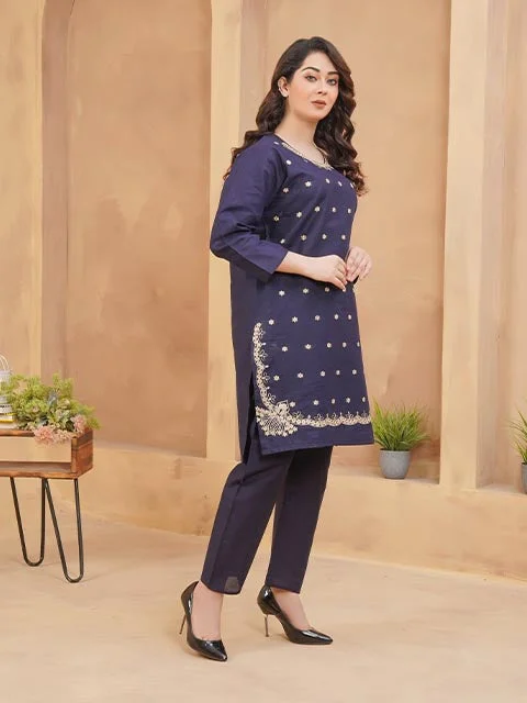 Navy Elegance Embroidered Dress Tunics Summer linen