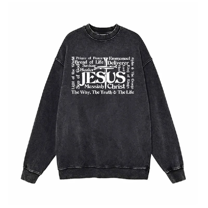 Jesus Cross Christian Vintage Washed Sweatshirt Hoodie with Toggle Buttons Decorative Unique