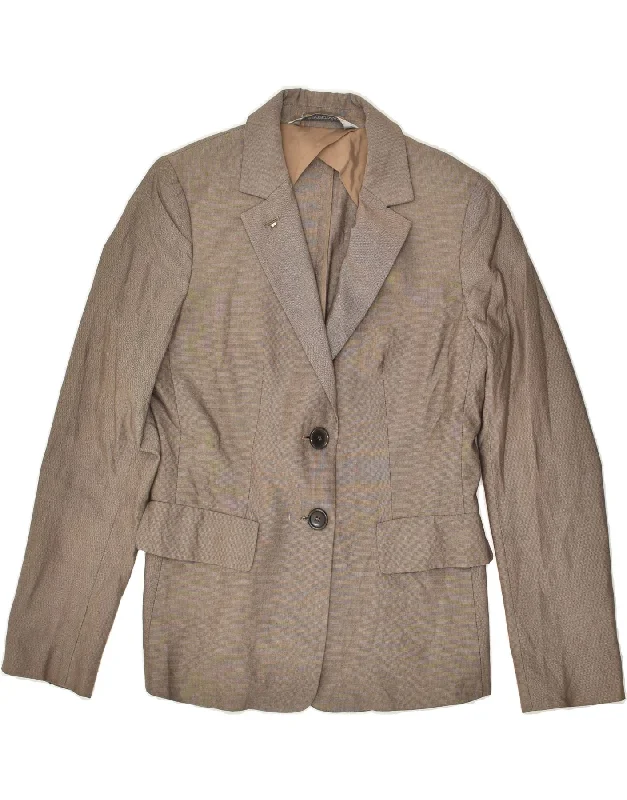 SPORTMAX Womens 2 Button Blazer Jacket UK 12 Medium Brown Cotton Tiered Jacket Buttoned Jacket Zippered Jacket