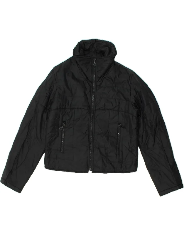 BENETTON Womens Crop Windbreaker Jacket UK 10 Small Black Zip Front Button Front Snap Front