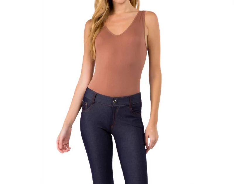 Basics Bodysuit In Mocha Elegant Bodysuit with Lace Trim