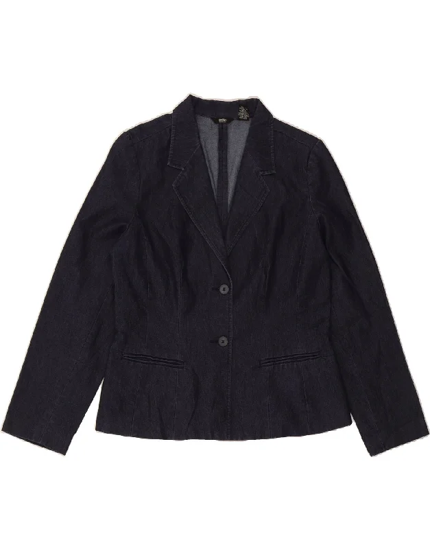MOSSIMO Womens 2 Button Denim Jacket UK 14 Medium Navy Blue Cotton Oversized Jacket Tailored Jacket Straight Jacket