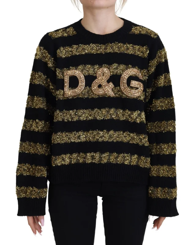 Elegant Black And Gold Crystal Sweater Stretchy Elastic Breathable