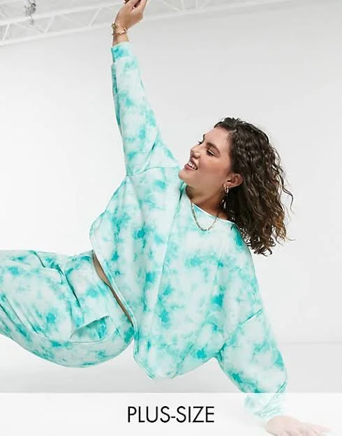 Co-ord Sweatshirt in Tie Dye Print Hoodie with Tied Waist Feminine Flattering