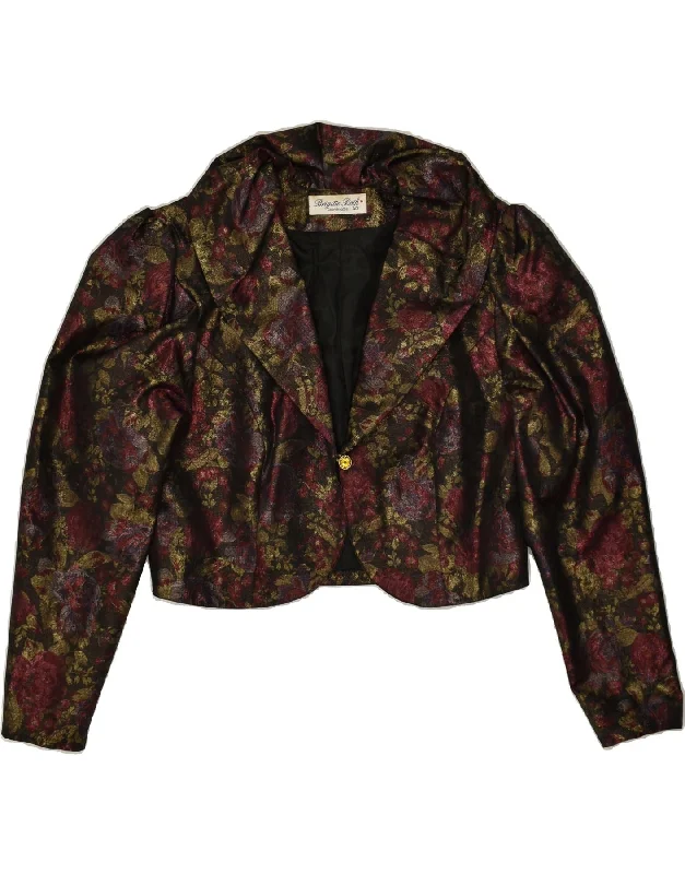 VINTAGE Womens Bolero Jacket EU 40 Medium Green Floral Collared Jacket Crew Neck Jacket Turtle Neck Jacket