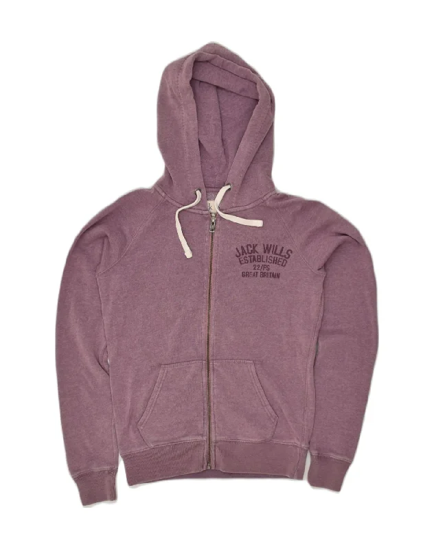 JACK WILLS Womens Loose Fit Zip Hoodie Sweater UK 8 Small Purple Cotton Velvet Chenille Corduroy