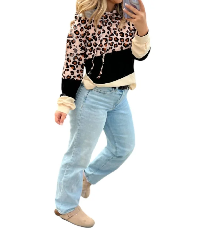 Leopard Hoodie In Black/cream Hoodie with Tie-Dye Psychedelic Retro