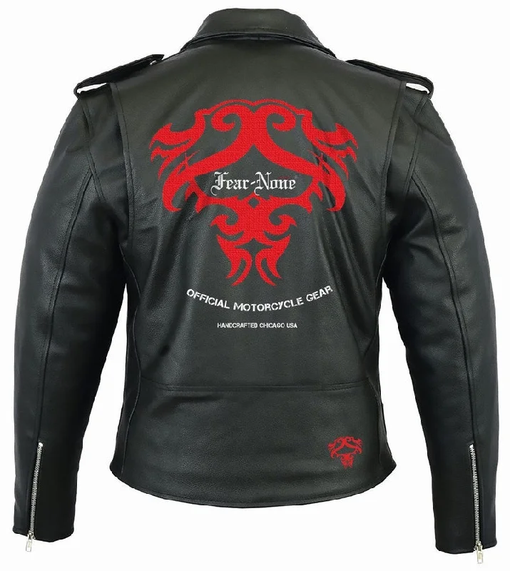 FEAR-NONE Dragon Mark Rider Leather Highway Jacket Boat Neck Shawl Collar Notched Collar