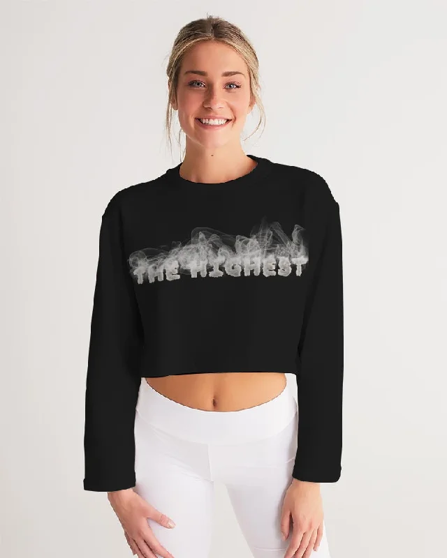 SMOKIN BLACK Women's Cropped Sweatshirt Hoodie with Hem Frayed Vintage Worn