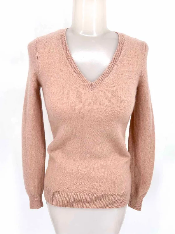 C by Bloomingdales Women's Beige V-Neck Cashmere Size XS Sweater Transparent Opaque Sheer