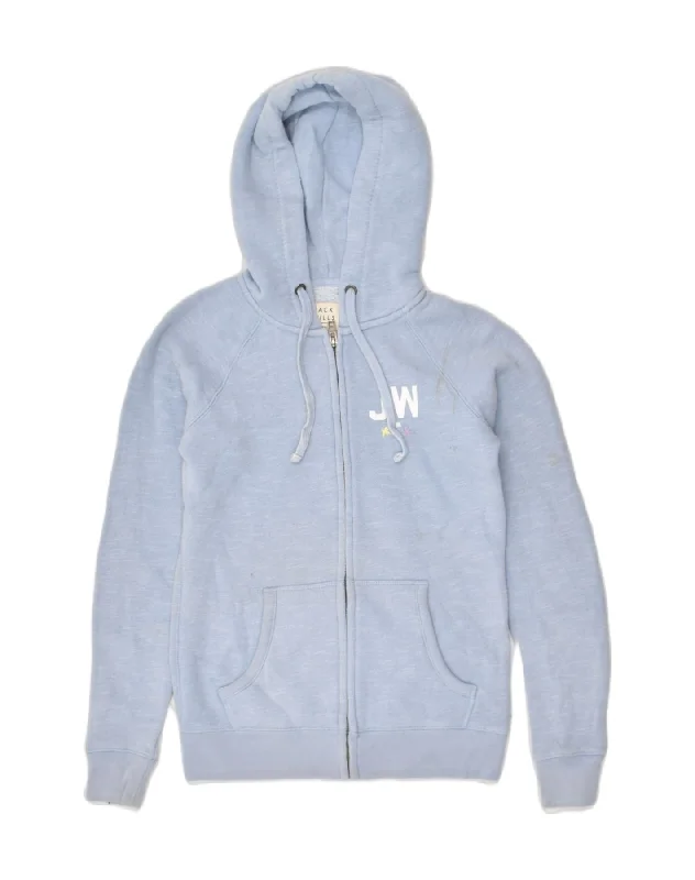 JACK WILLS Womens Zip Hoodie Sweater UK 6 XS Blue Cotton Lace Blend Ribbed Blend Corduroy Blend