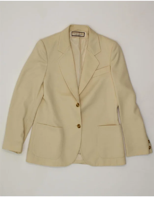 VINTAGE Womens 2 Button Blazer Jacket UK 12 Medium Beige Polyester Tiered Jacket Buttoned Jacket Zippered Jacket