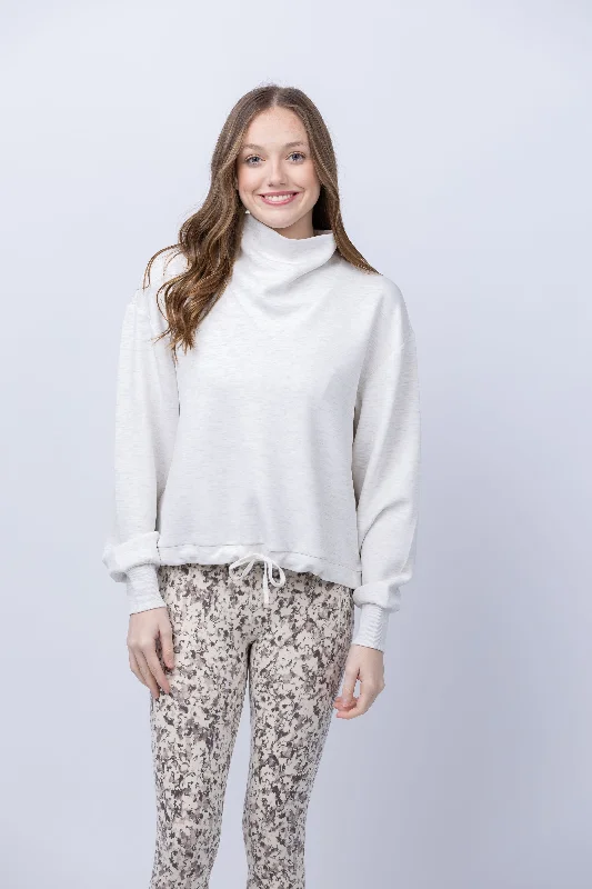 Varley Betsy Sweatshirt in Ivory Marl Hoodie with Belted Waist Structured Tailored