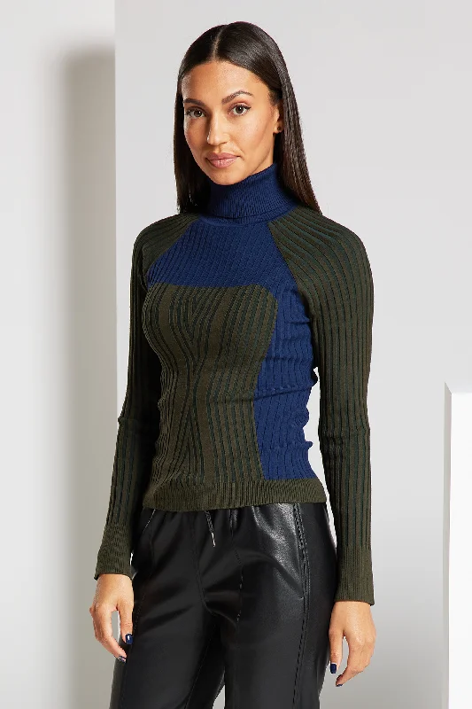 Contour Color Block Turtleneck Sweater Chenille Fabric Brocade Fabric Lace Fabric