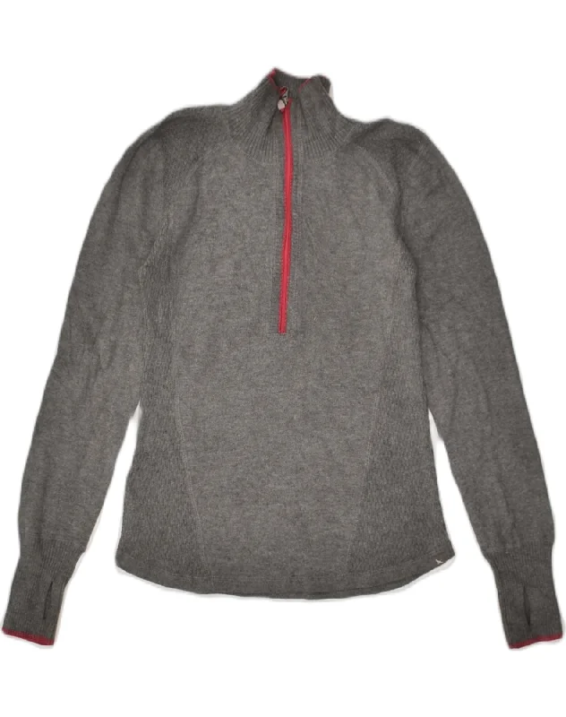 EDDIE BAUER Womens Zip Neck Jumper Sweater UK 6 XS Grey Polyester Zippered Buttoned Snapped