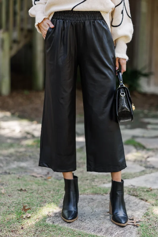 Play On Black Faux Leather Capri Pants High-Waist Trousers
