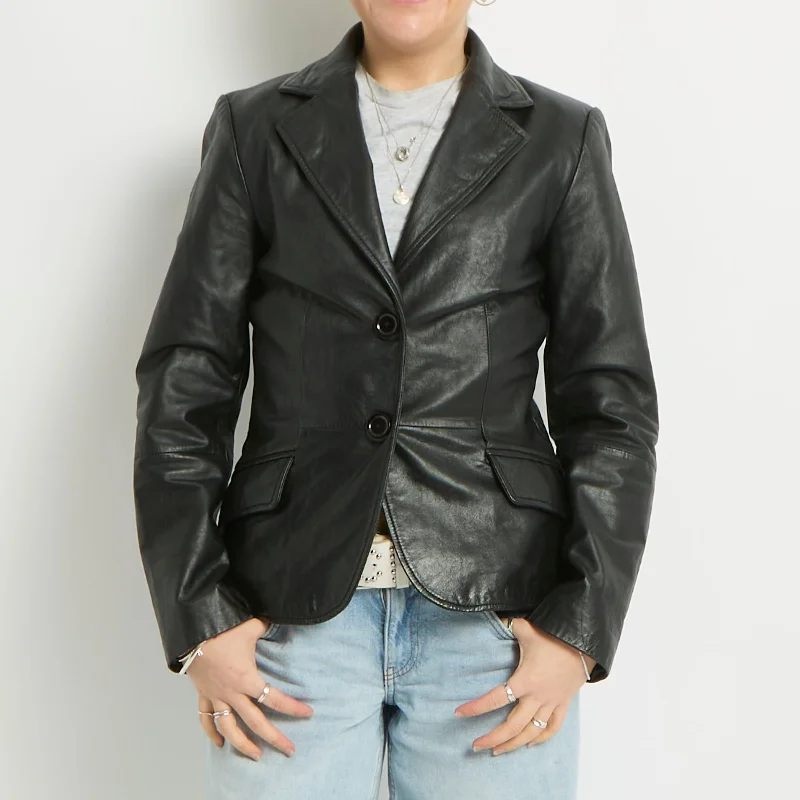 Faux Fur Leather Blazer Jacket - UK 8 Snapped Jacket Toggled Jacket Drawstring Jacket