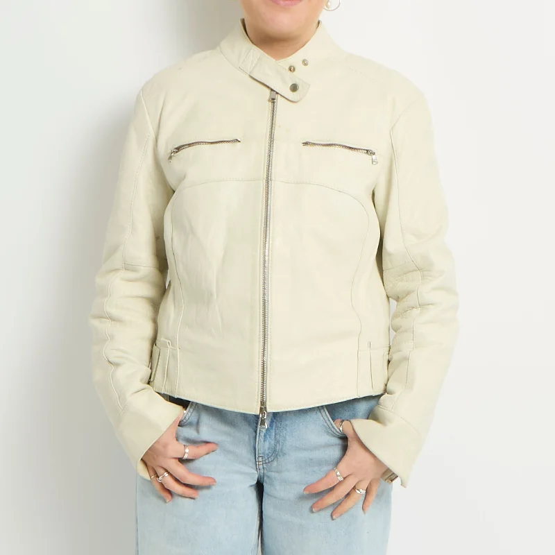 Duo Zip Biker Style Jacket - UK 12 Tiered Jacket Buttoned Jacket Zippered Jacket