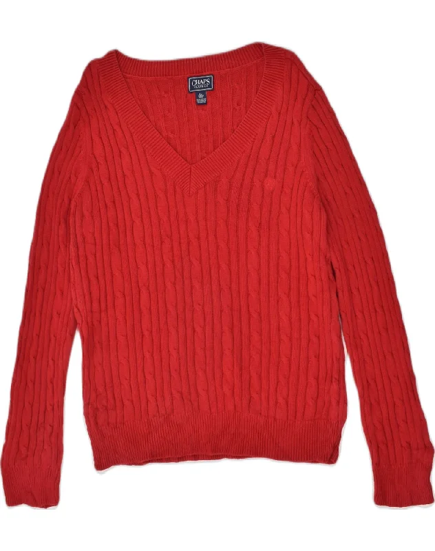 CHAPS Womens V-Neck Jumper Sweater UK 18 XL Red Cotton High Neck Crew Neck V-Neck