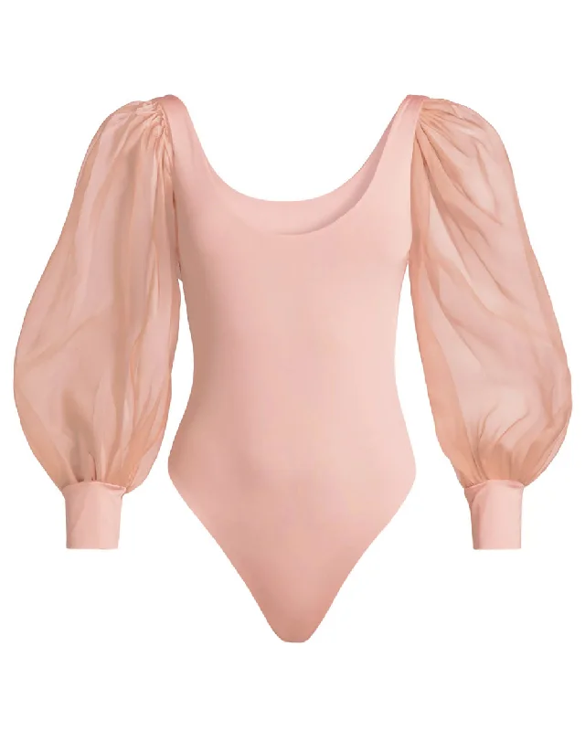 Pale Blush Jilianne Puff Sleeve Bodysuit Comfortable Bodysuit with Deep V