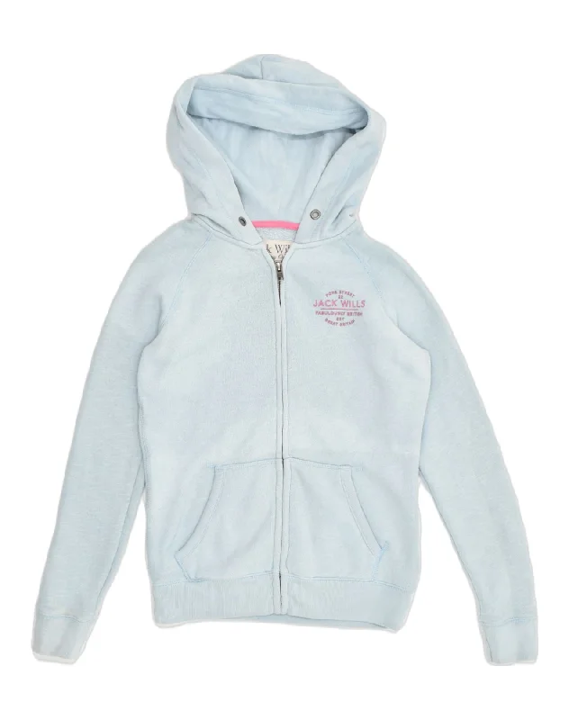 JACK WILLS Womens Zip Hoodie Sweater UK 8 Small Blue Cotton Thin Thick Dense