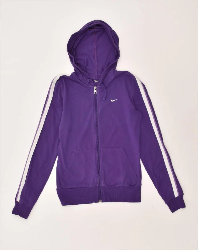 NIKE Womens The Athletic Dept. Zip Hoodie Sweater UK 8-10 Small Purple Houndstooth Herringbone Solid