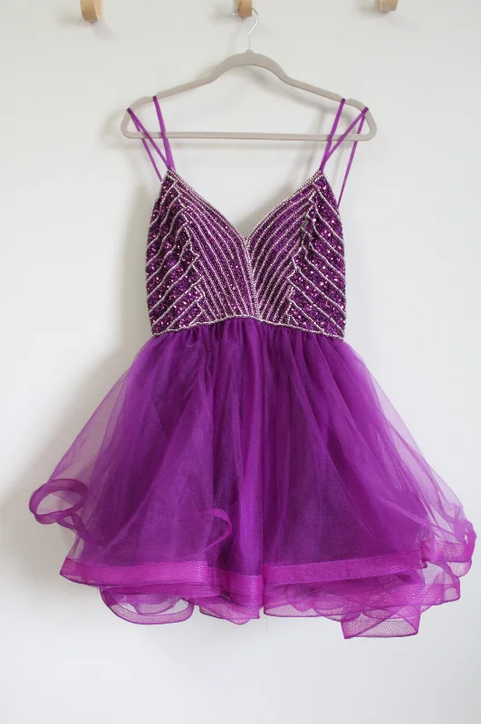 NEW Lucci Lu Purple Tulle Beaded Strappy 4250 Dress | 10 Tunics Polka dots