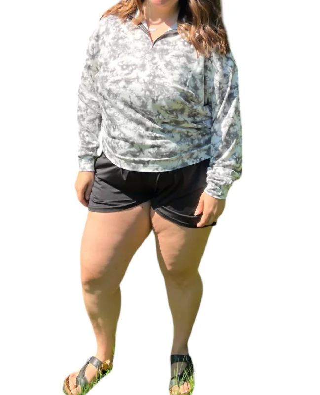 Tie Dye Halfway Zip Up Sweatshirt In Grey And White Hoodie with Pocket Utility Practical