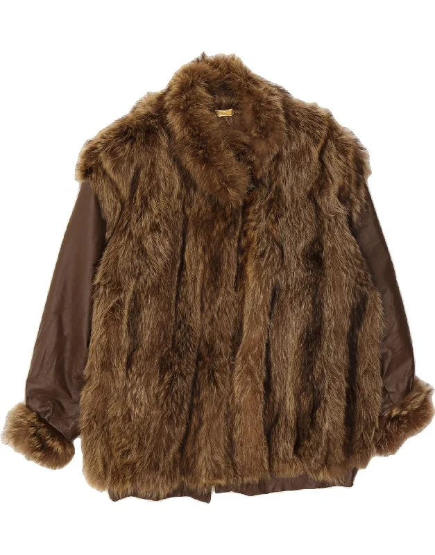 VINTAGE Womens Faux Fur Jacket UK 16 Large Brown Insulated Jacket Fitted Jacket Loose Jacket