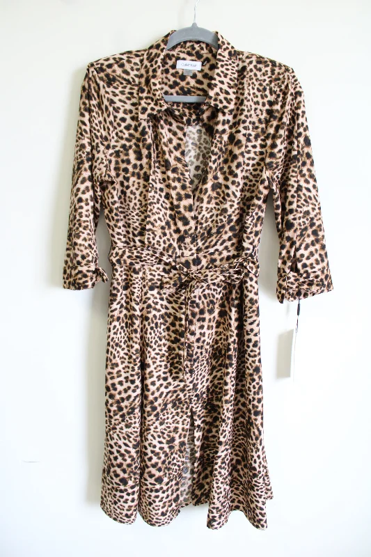 NEW Calvin Klein Leopard Collared Button Down Dress | 8 Tunics Fleece cozy
