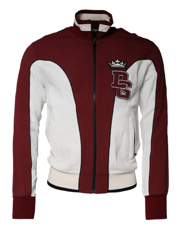 Red White Logo Full Zip Sweatshirt Sweater Modern Contemporary Chic