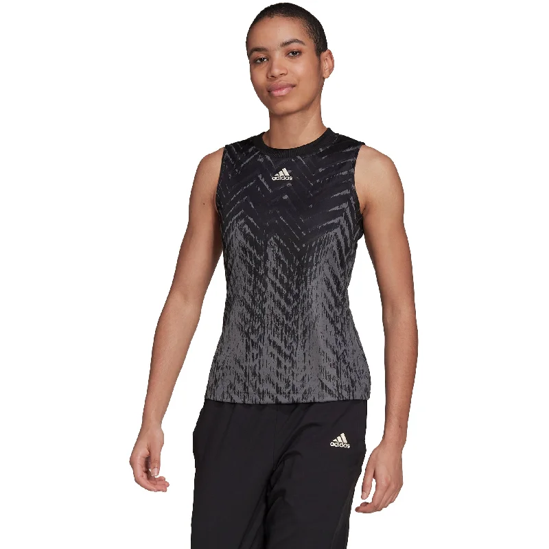 Adidas PrimeBlue Printed Match Carbon Womens Tennis Tank Top open back tank