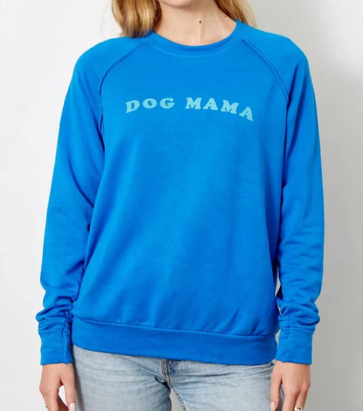 Dog Mama Sweatshirt In Blue Hoodie with Half-Zip Sporty Casual