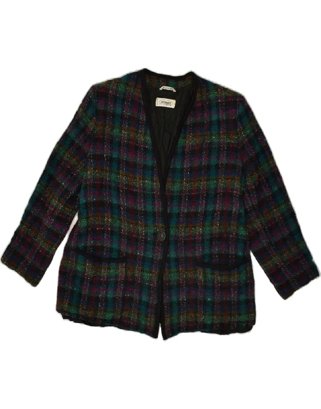 MISSONI Womens 1 Button Blazer Jacket UK 12 Medium Multicoloured Check Satin Jacket Silk Jacket Chiffon Jacket