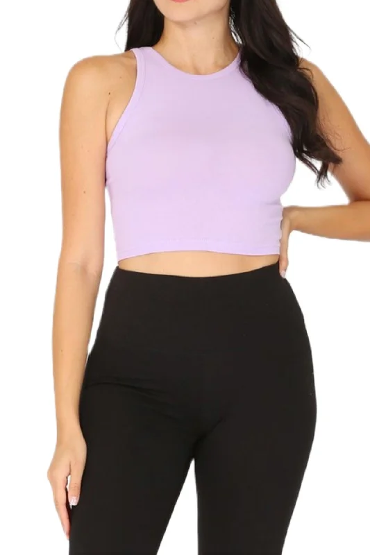 Women's High Neck Sleeveless Crop Tank Top modal blend tank