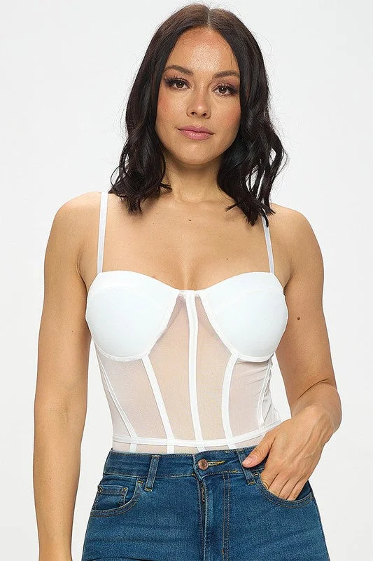 Sheer Mesh Corset Tank Bodysuit mesh tank top