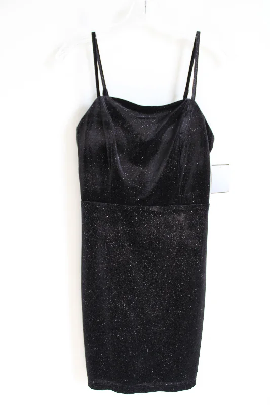 NEW Crystal Doll Black Shimmer Velvet Fitted Dress | 5 Cowl Neckline Elegant