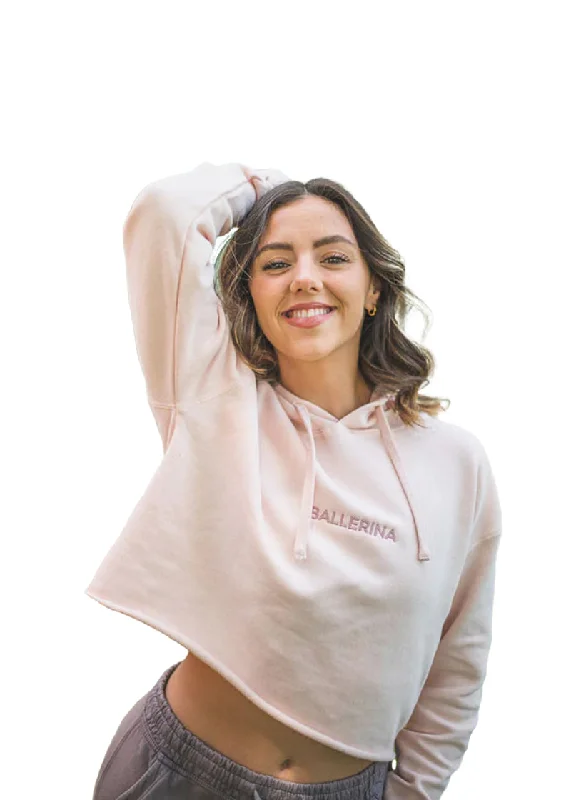 Ballerina Embroidered Crop Hoodie (Light Pink) Hoodie with Mock Neck Collared Structured